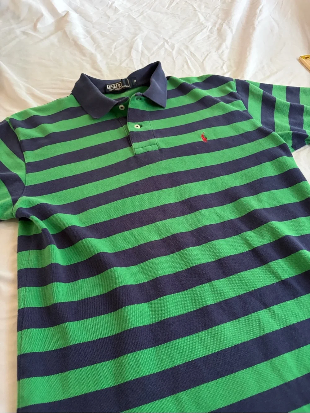 Ralph Lauren Polo Men's Short Sleeve Striped Shirt Green Blue Red Pony Size Medi